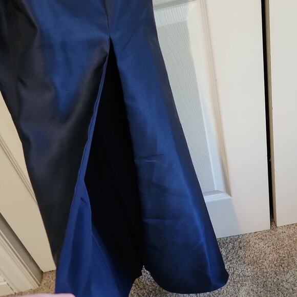 Alfred Sung Women's Midnight Blue Criss-cross Off The Shoulder Gown Dress D751 0 - Picture 7 of 14